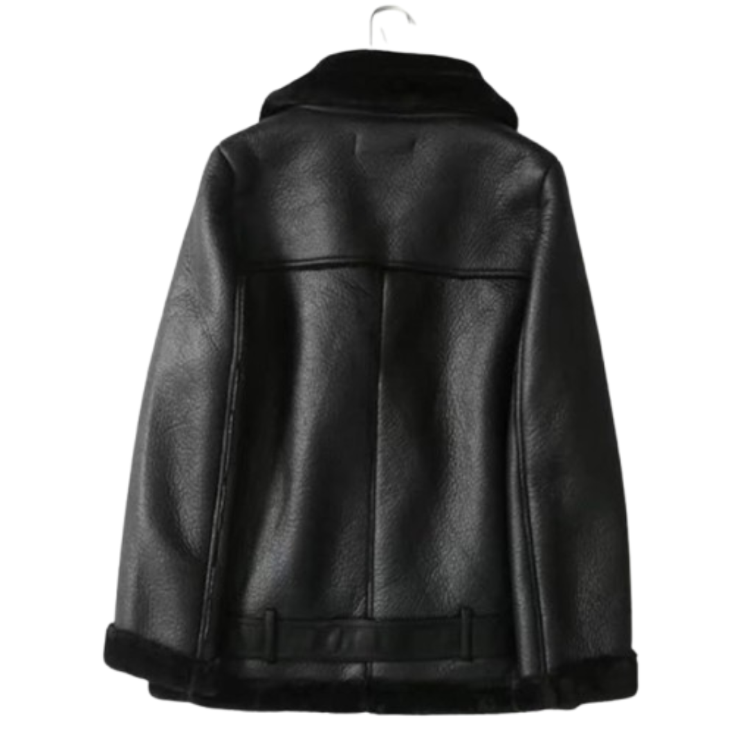 Women's Shearing Jacket Winter Shearling Coat Leather Jacket Black Bomber Jackets