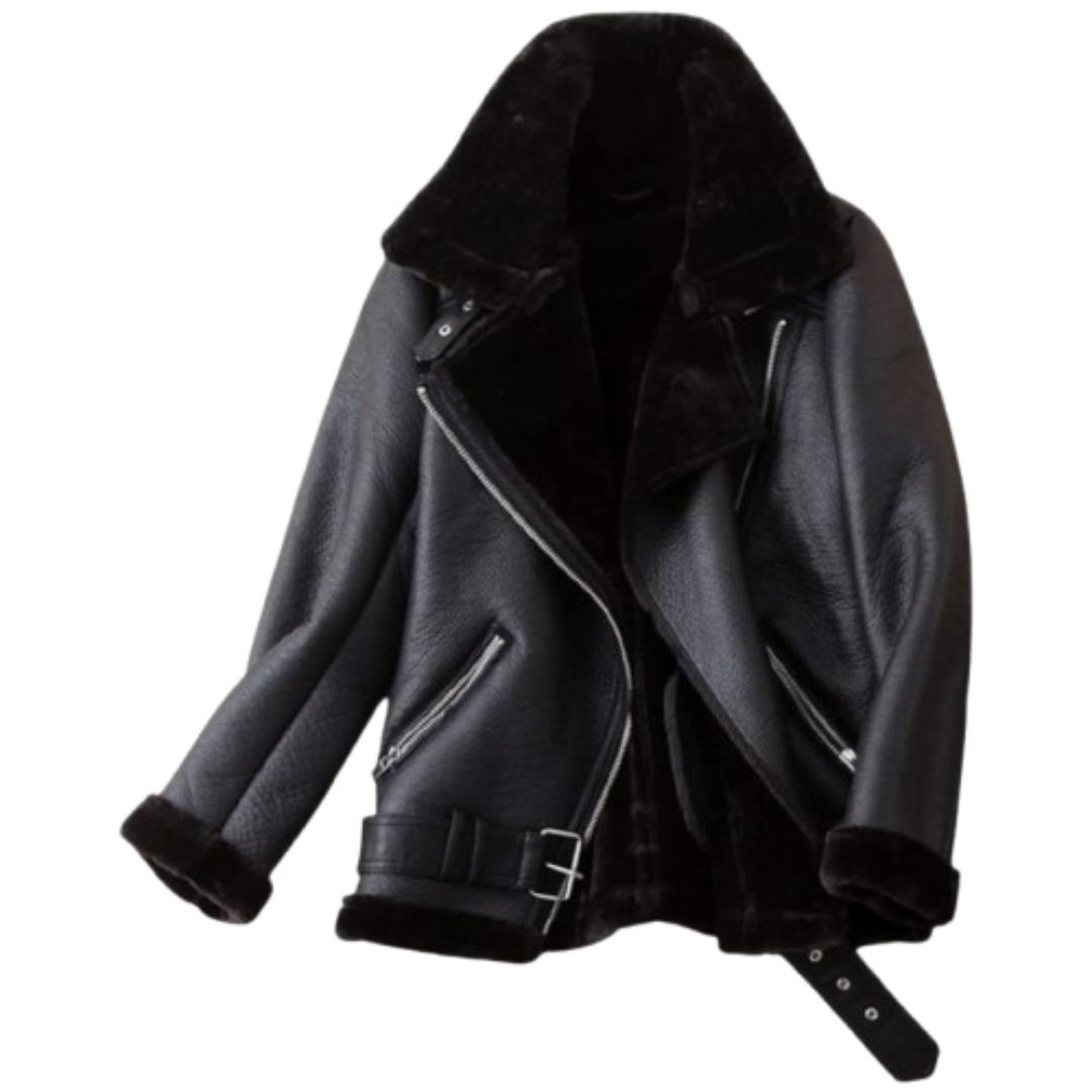 Women's Shearing Jacket Winter Shearling Coat Leather Jacket Black Bomber Jackets