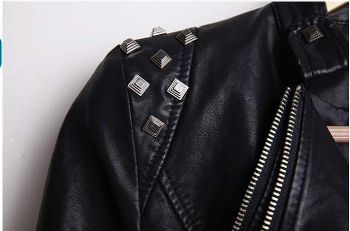 Women's Studded Faux Leather Biker Jacket Black Bomber Jackets