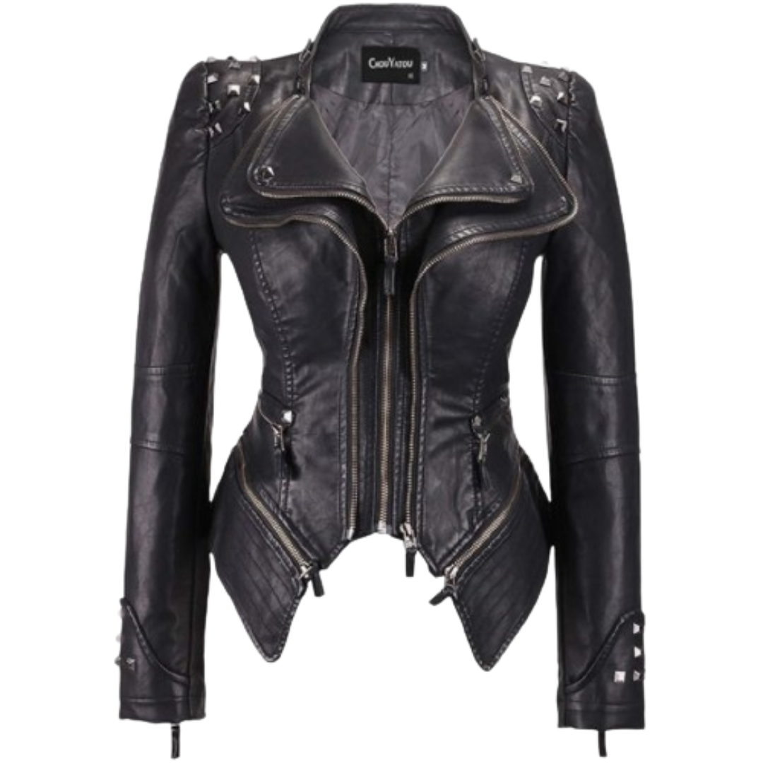 Women's Studded Faux Leather Biker Jacket Black Bomber Jackets