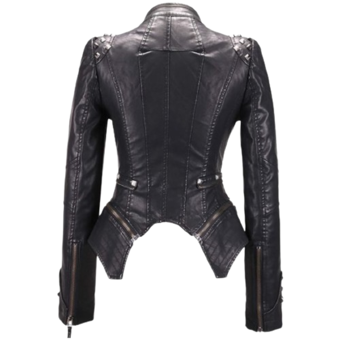 Women's Studded Faux Leather Biker Jacket Black Bomber Jackets