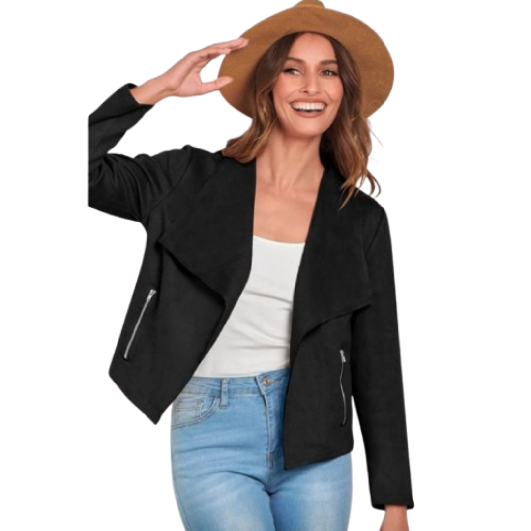 Women's Suede Jackets 2024 Black Bomber Jackets