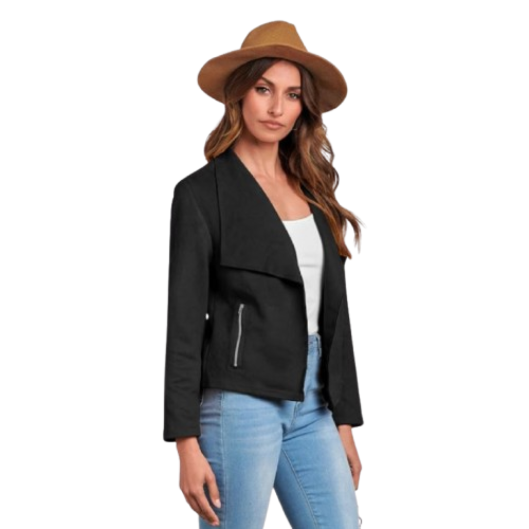 Women's Suede Jackets 2024 Black Bomber Jackets