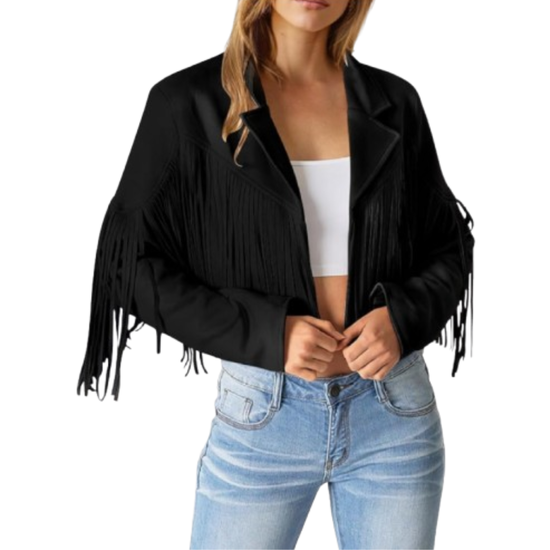 Women's Suede Leather Jacket Motorcycle Cropped Coats Black Bomber Jackets