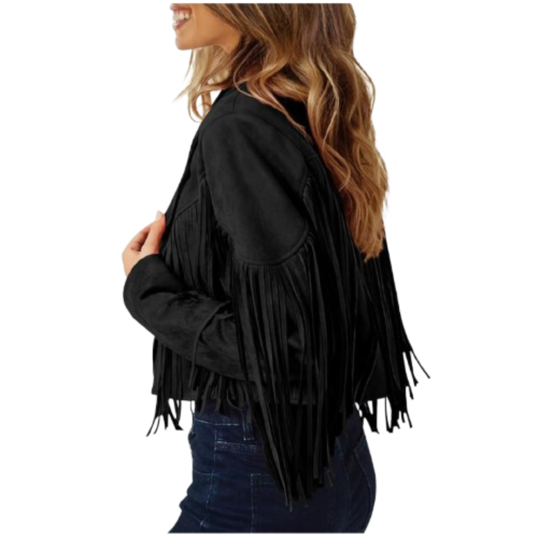 Women's Suede Leather Jacket Motorcycle Cropped Coats Black Bomber Jackets