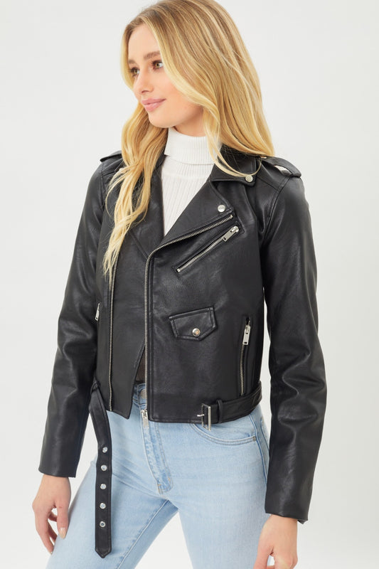 Faith Apparel Faux Leather Zip Up Biker Jacket