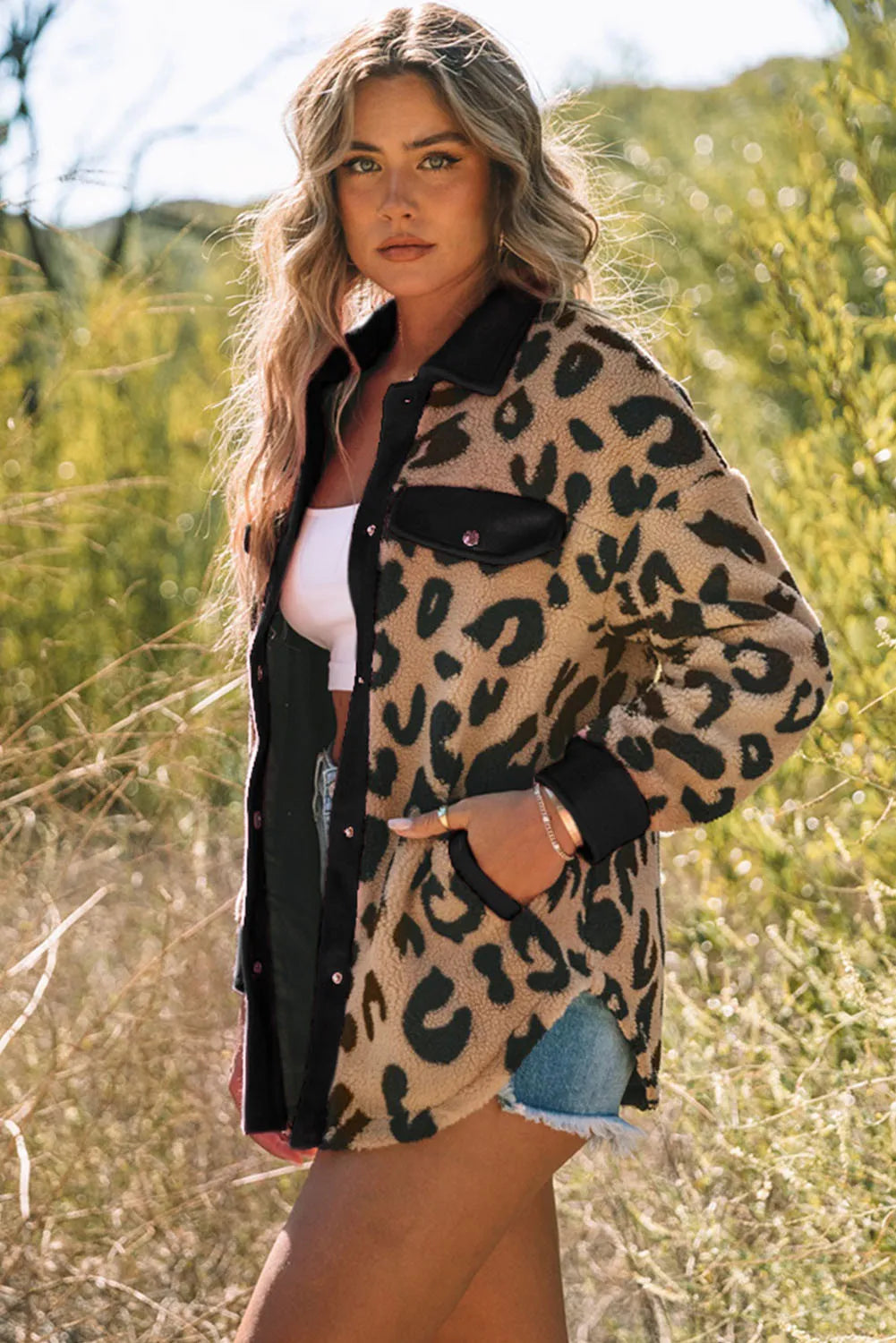 Leopard Button Up Long Sleeve Jacket