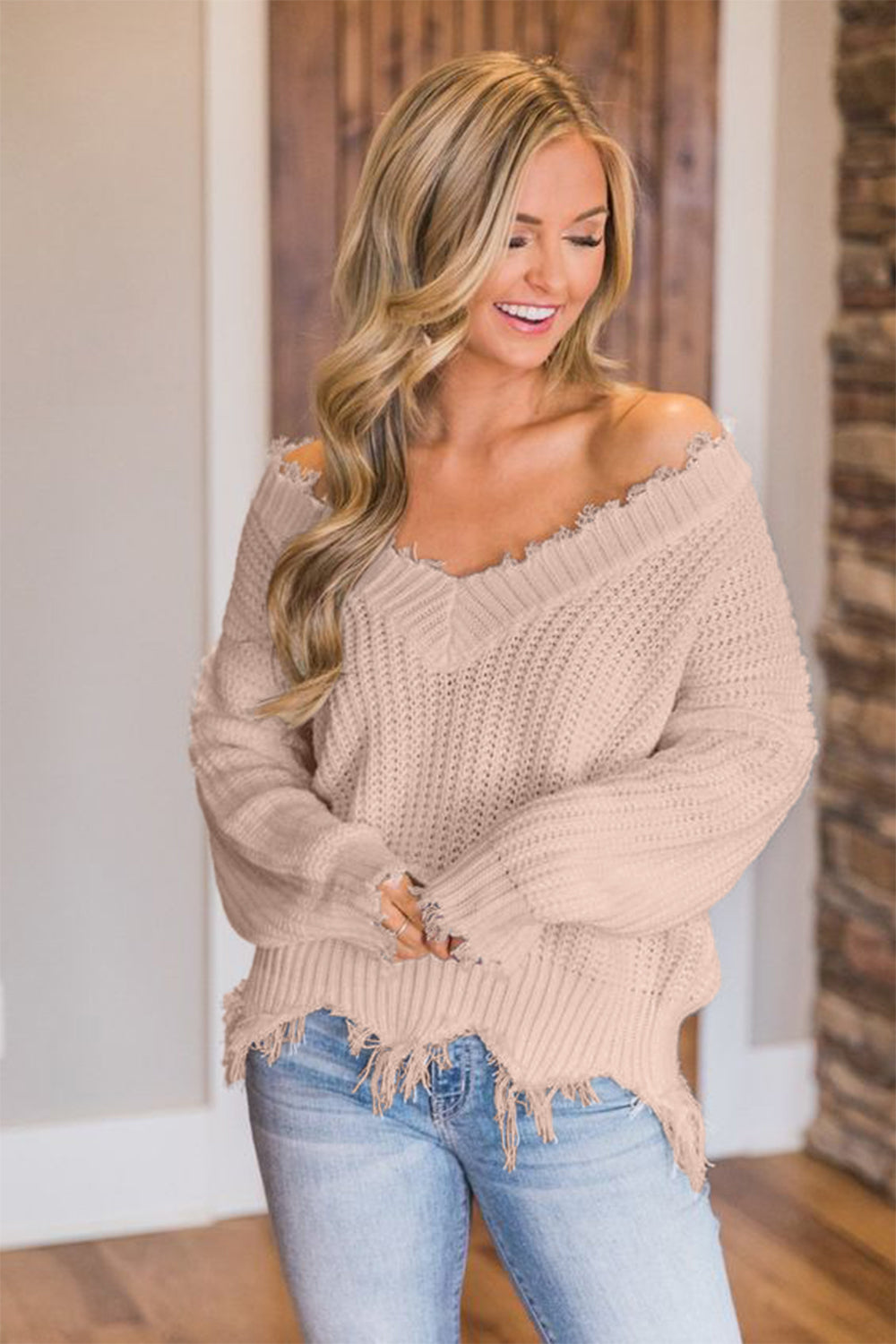 Frayed Hem Dropped Shoulder Sweater