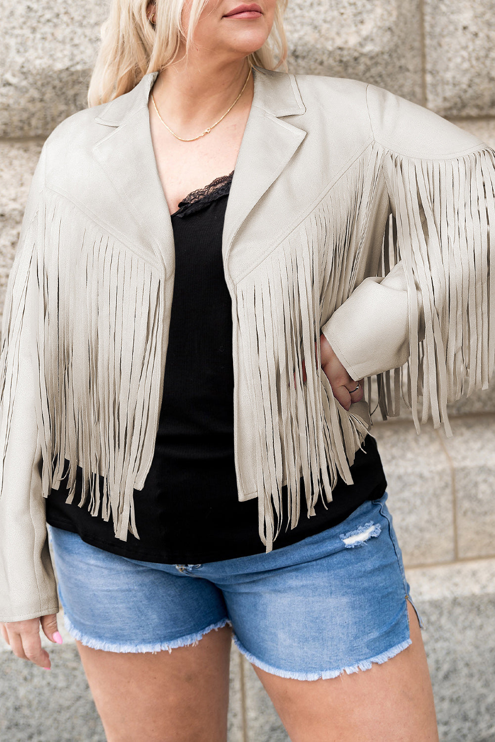 Plus Size Fringe Open Front Jacket