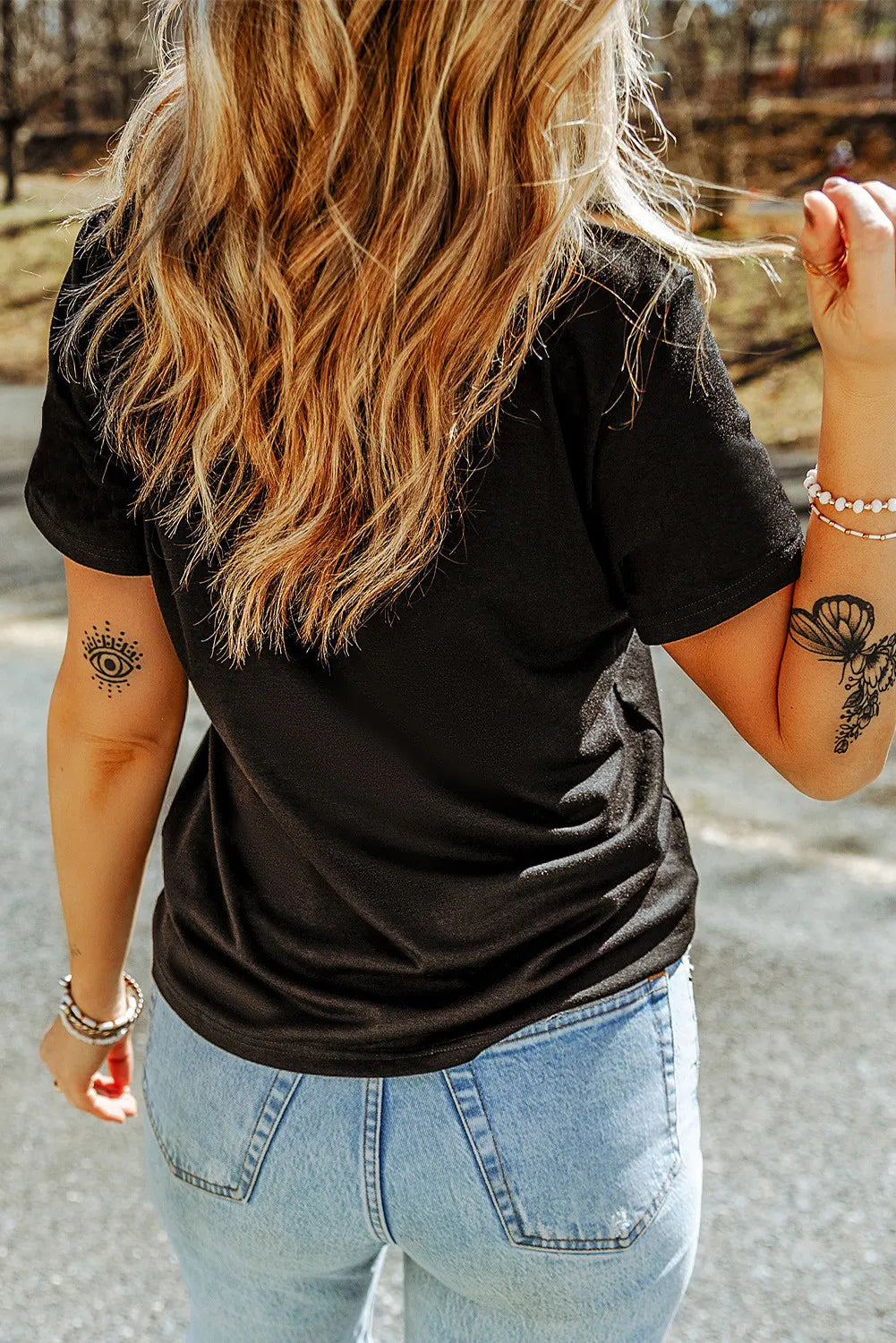 Sequin Round Neck Short Sleeve T-Shirt