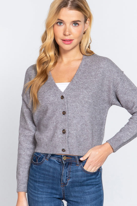 ACTIVE BASIC V-Neck Button Up Long Sleeve Knit Cardigan