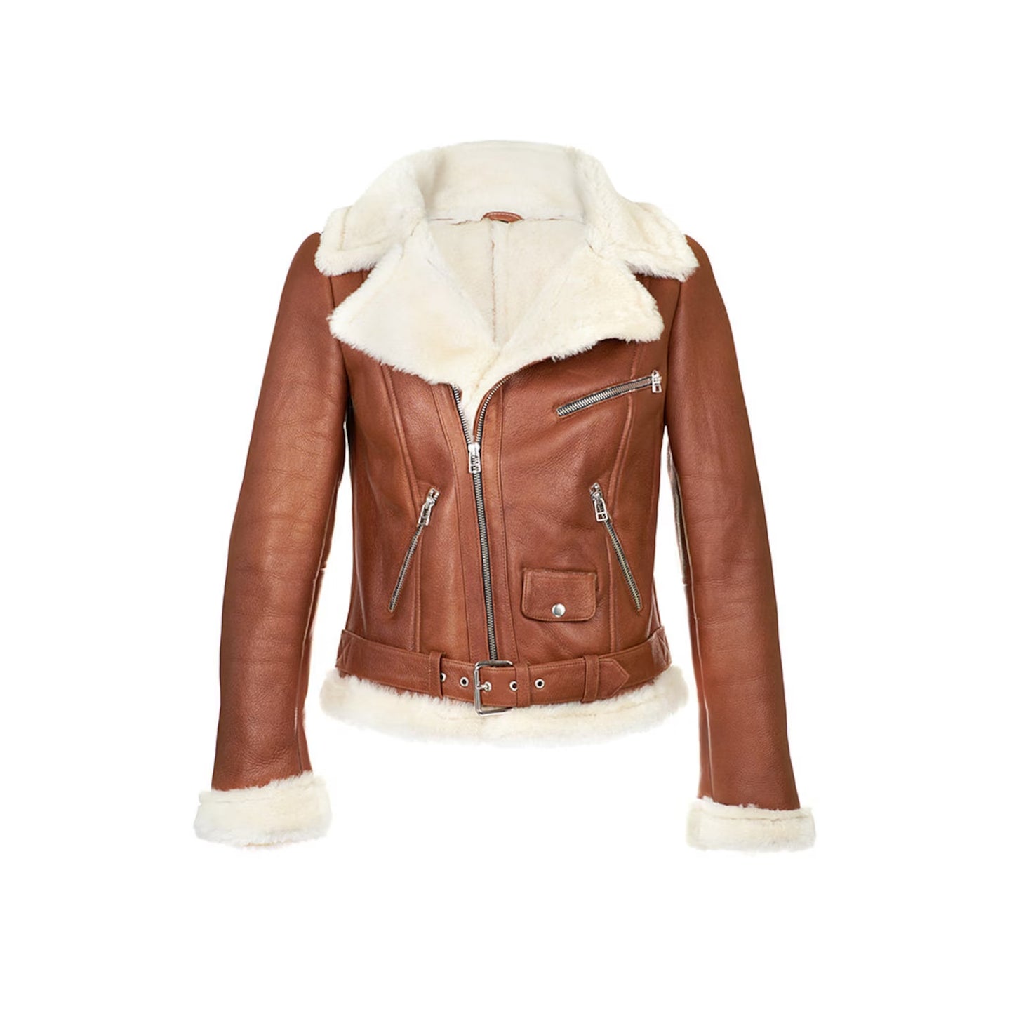 Womens Chestnut Aviator Shearling Jacket