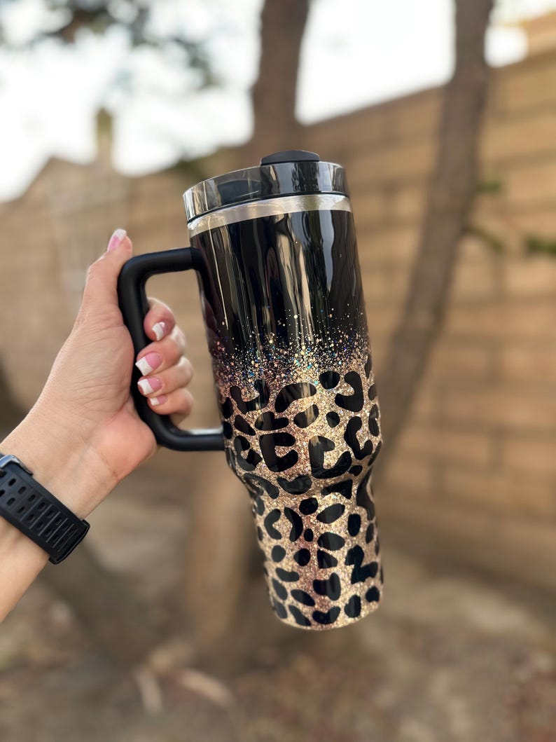 Hand Crafted Stanley 40 OZ Tumbler Black and Gold