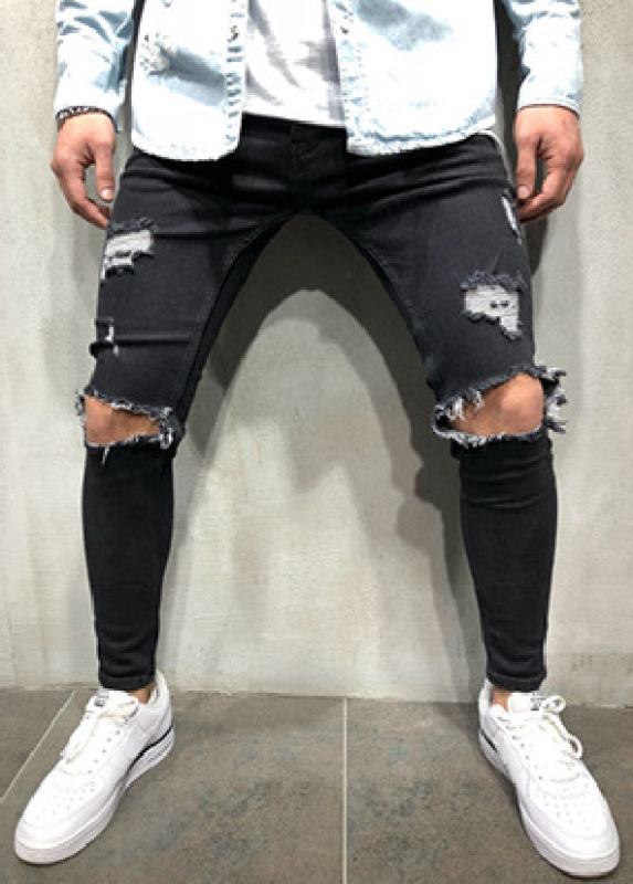 Street Style Men's Four Seasons Slight Elasticity Solid Denim Jeans