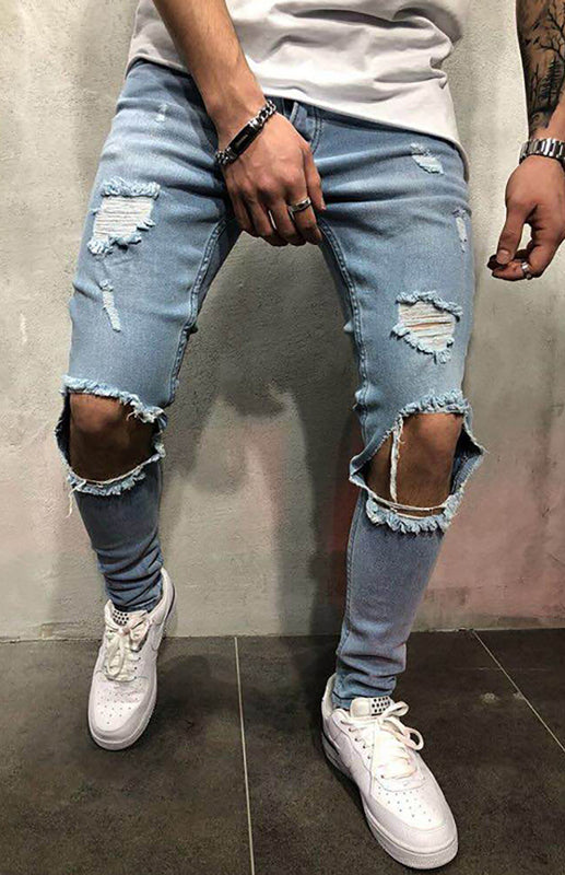 Street Style Men's Four Seasons Slight Elasticity Solid Denim Jeans