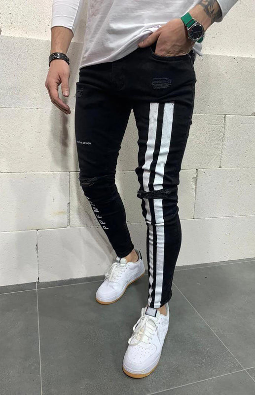 Men's Athletic Striped Elastic Fit Jeans