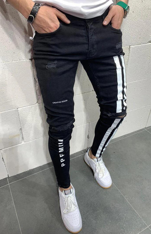 Men's Athletic Striped Elastic Fit Jeans