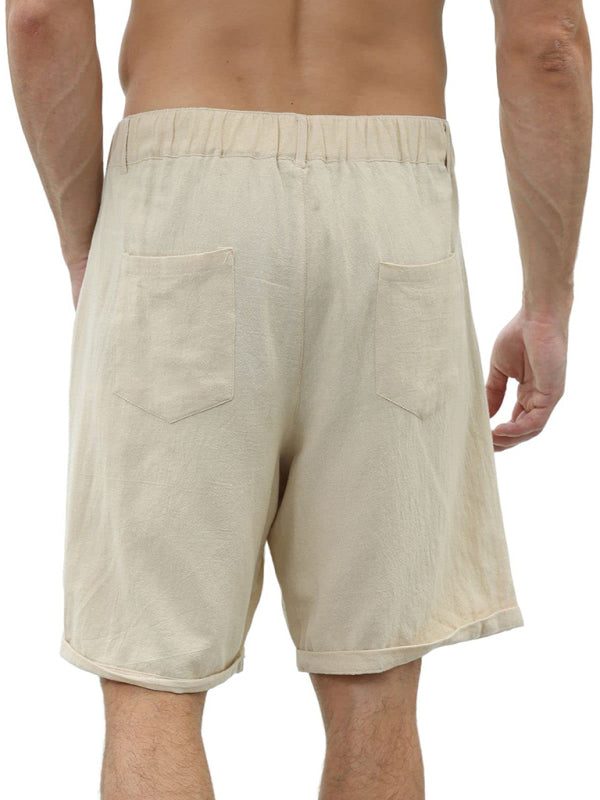 Men's new casual beach shorts with buttons and elastic waist