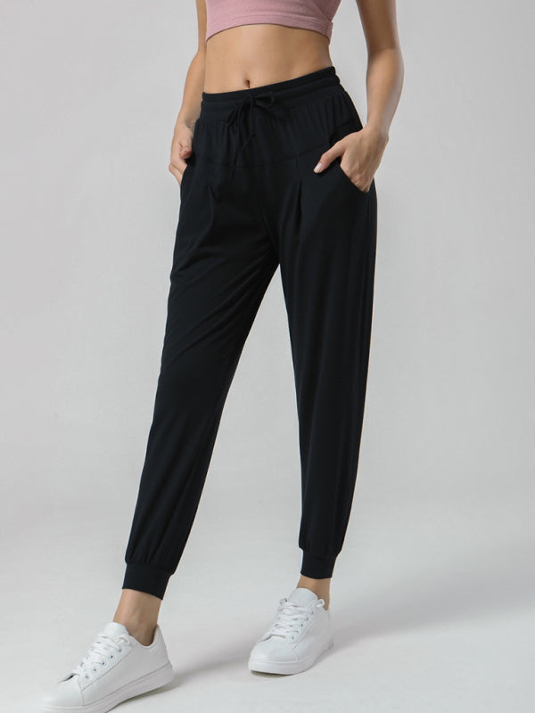 Drawstring waist sports stretch trousers Nude sweatpants