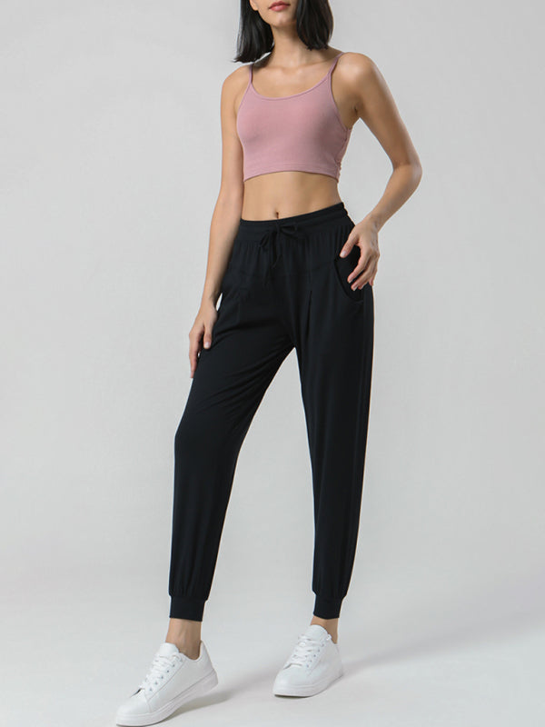 Drawstring waist sports stretch trousers Nude sweatpants