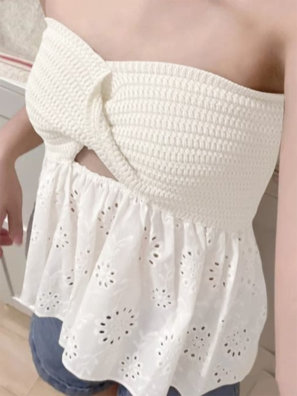 Fashionable casual knitted embroidered stitching holiday sexy tube top top