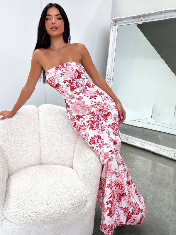 Sexy tube top long dress slit cocktail dress backless long dress