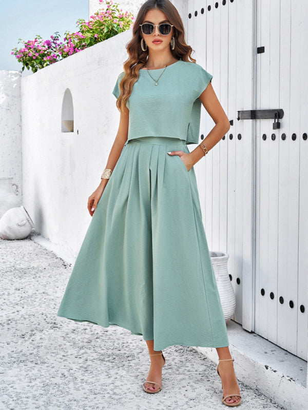 New spring and summer casual sleeveless top and long skirt suit