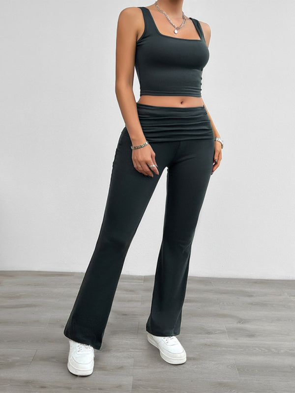 Women's Casual Solid Stretch Vest and Pants