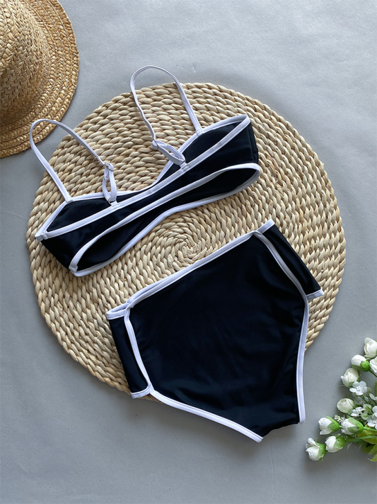 New women's color matching high waist sexy two-piece swimsuit