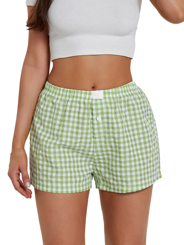 Women's Casual Comfort High Waist Loose Wide Leg Vintage Plaid Shorts