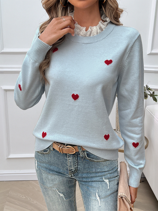 Women's Temperament Casual Embroidered Love Heart Long Sleeve Sweater