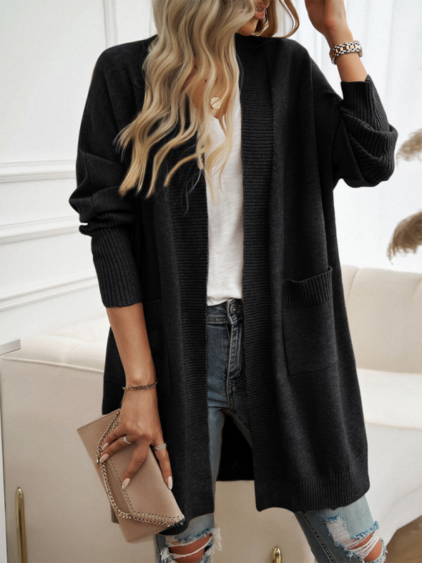 Batwing Sleeve Cardigan Solid Color Sweater Jacket