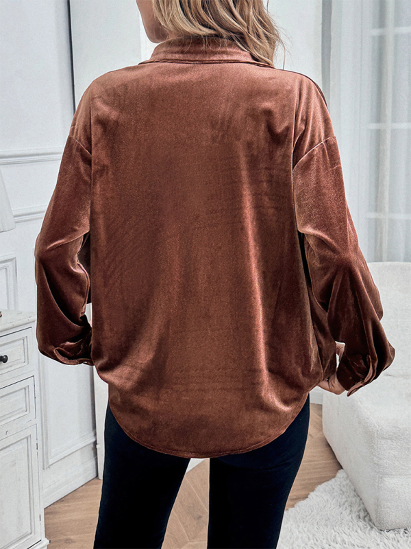 Lapel Long Sleeve Velvet Cardigan Top