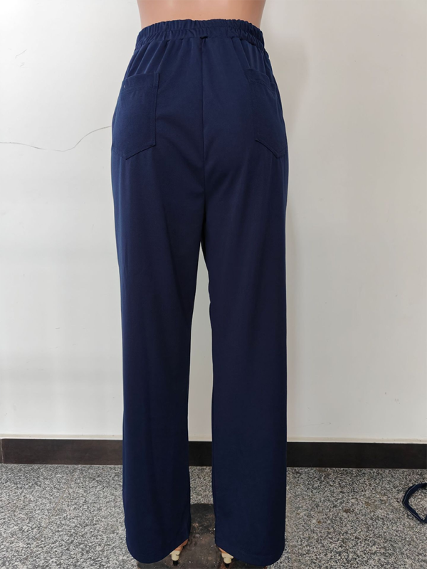 New Women's Casual High Waist Button Straight Leg Pants