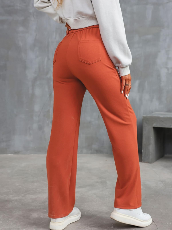 New Women's Casual High Waist Button Straight Leg Pants