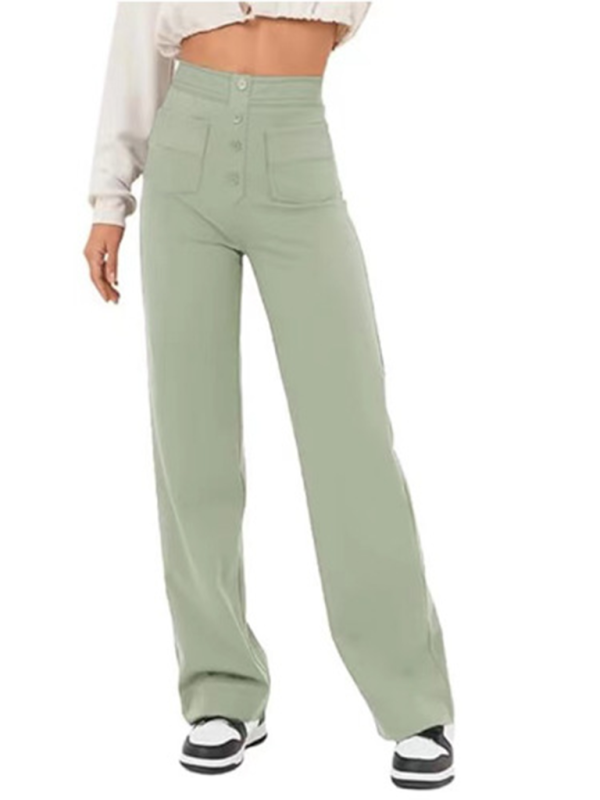 New Women's Casual High Waist Button Straight Leg Pants