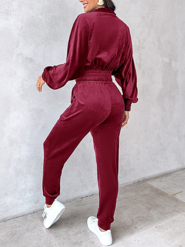 New solid color leisure sports gold velvet long-sleeved pants suit