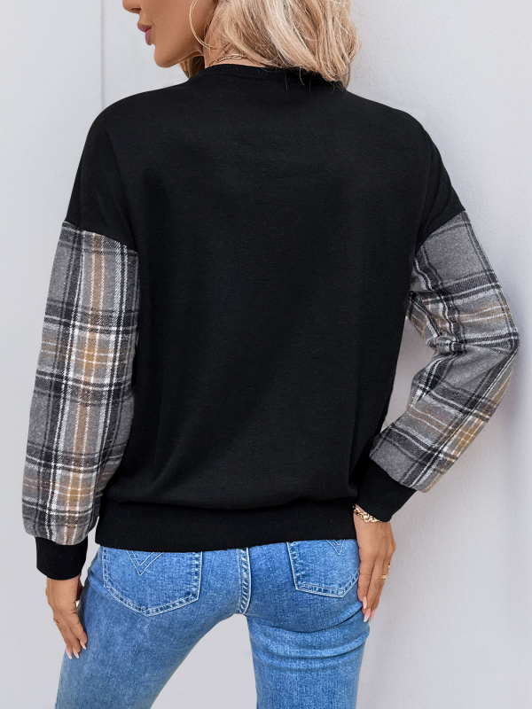 Check pattern crew neck sweatshirt