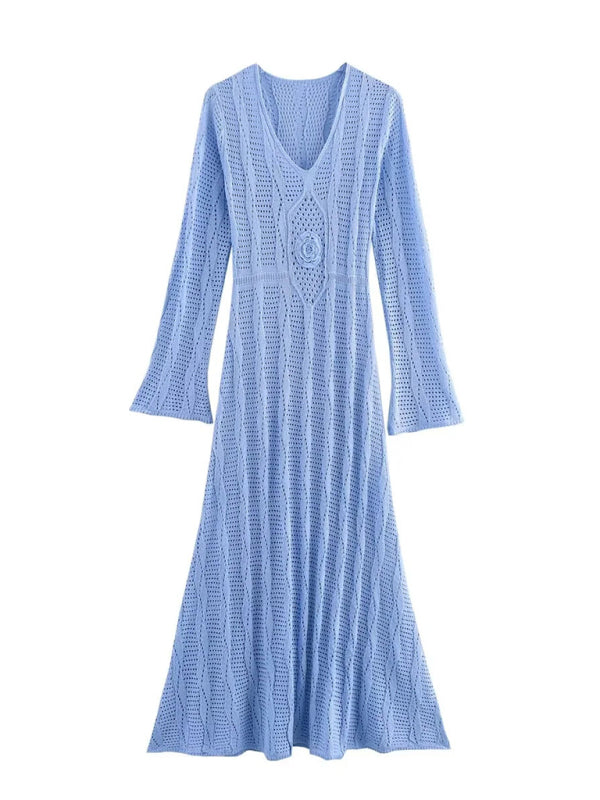 Women's Vacation Long Sleeve Long Knit Dress