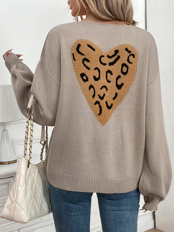 Bow Tie Cardigan Sweater New Style Love Leopard Print Stitching Knitted Sweater