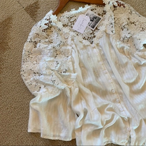 Roslyn White Lace Long Sleeve Button Front Blouse