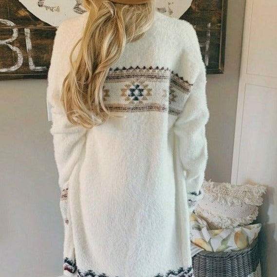 Wybluff Celtic Western Print Long Cardigan Sweater