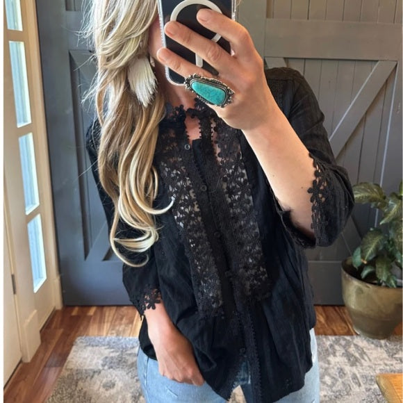 Stellan Black Lace Mock Neck Blouse