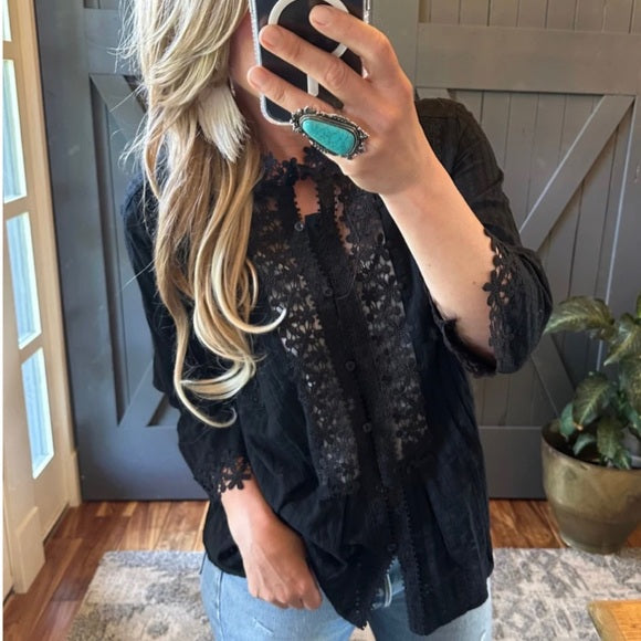 Stellan Black Lace Mock Neck Blouse