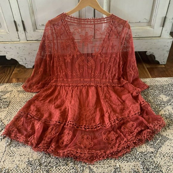 Hailey Red Crochet Lace Blouse Bohemian Blouse