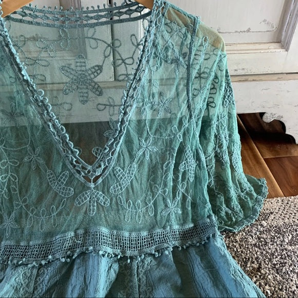 Hailey Teal Crochet Lace Blouse Bohemian Blouse