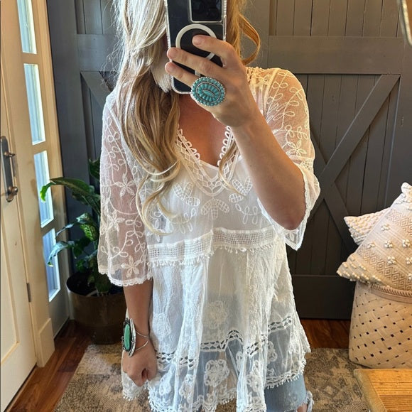 Hailey White Crochet Lace Blouse Bohemian Blouse