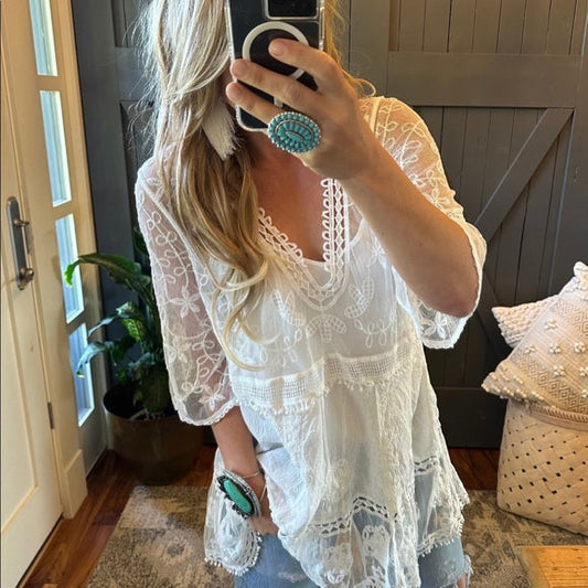 Hailey White Crochet Lace Blouse Bohemian Blouse