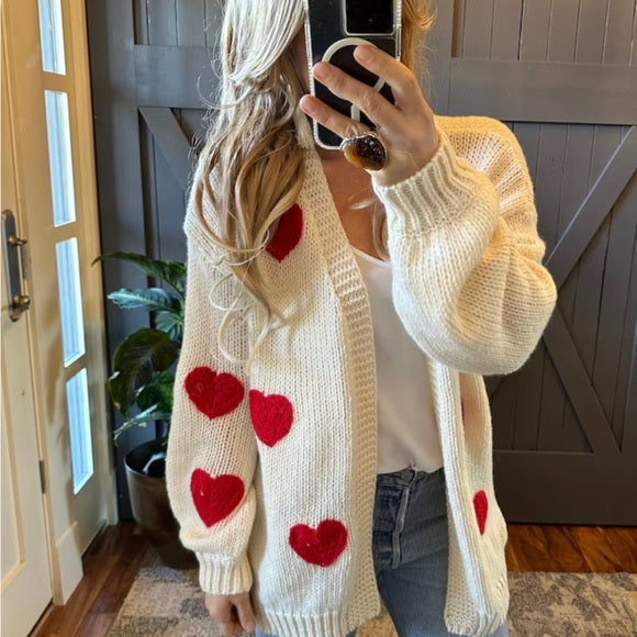 Heart Embroidered Patch Cardigan Sweater