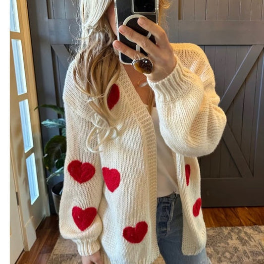 Heart Embroidered Patch Cardigan Sweater